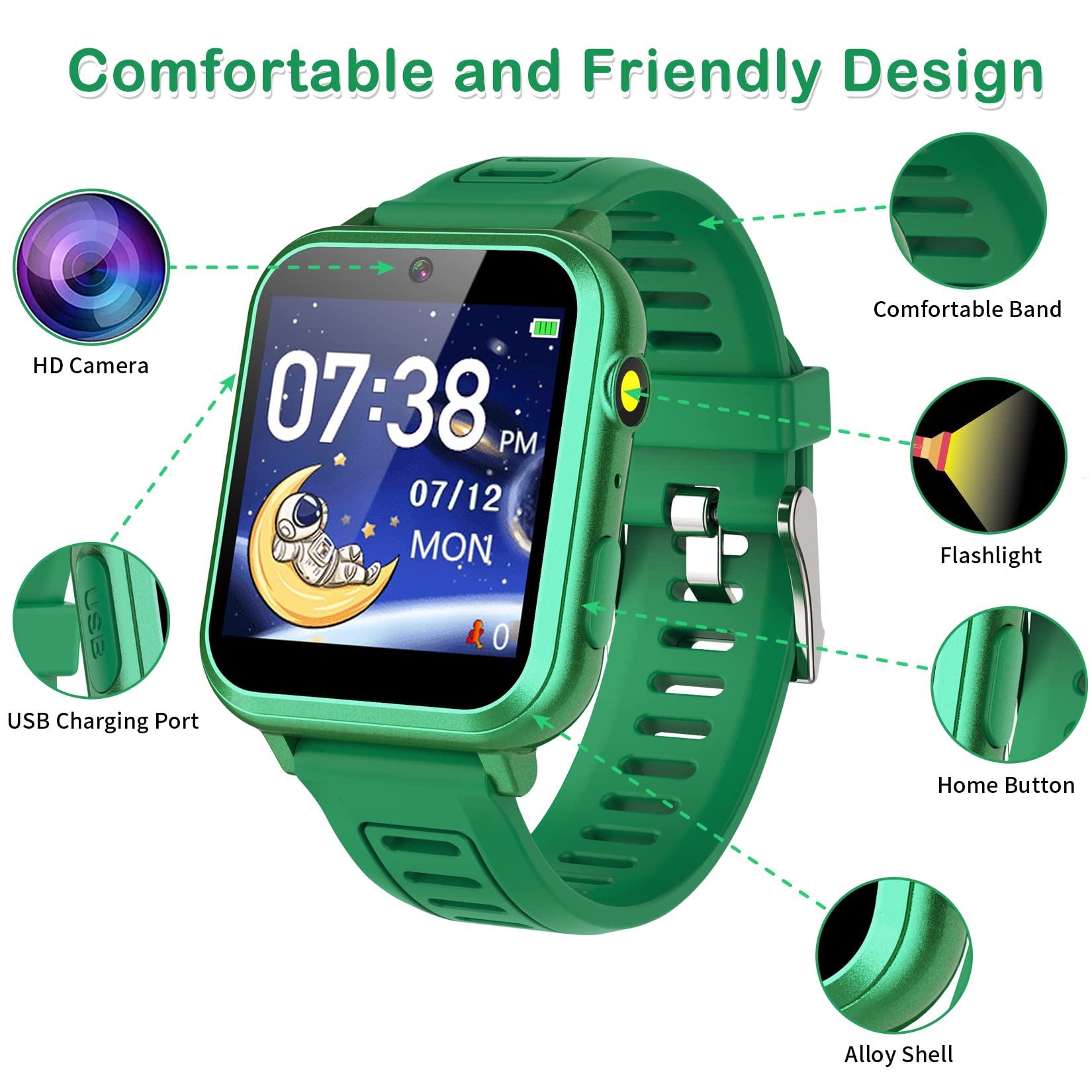 Phyulls Smart Watch for Kids with 39 Puzzle Games, Camera, Video Recorder, Music, Alarm, Calculator, Calendar, Flashlight, Pedometer - Birthday Gift for 3-12 Year Old Boys & Girls