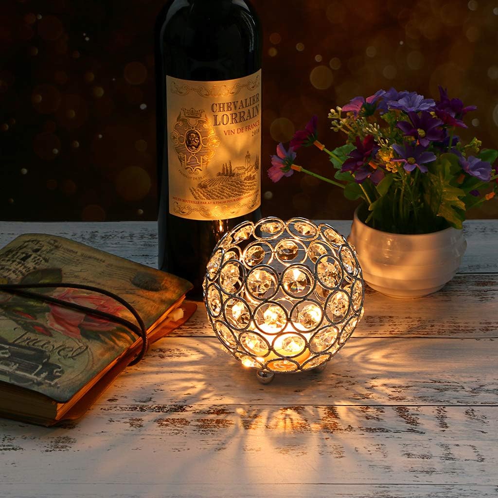 OwnMy Crystal Bowl Votive Candleholder Sparkly Tea Light Candle Holders Candle Lanterns Decorative Candelabra Vase for Christmas New Year Wedding Table Centerpieces (10CM Silver Tone): Home & Kitchen