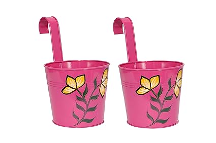 Natures Plus Natures Plus Planter Railing Tub, Flower Pots for Garden Planters 7 Inches (Pink, Pack of 4)
