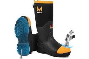 Hunthor Rubber Work Boots for Men with Steel Toe, 400g Insulated, 1100N Puncture-Proof Hunting Boots with 7mm Neoprene Waterp