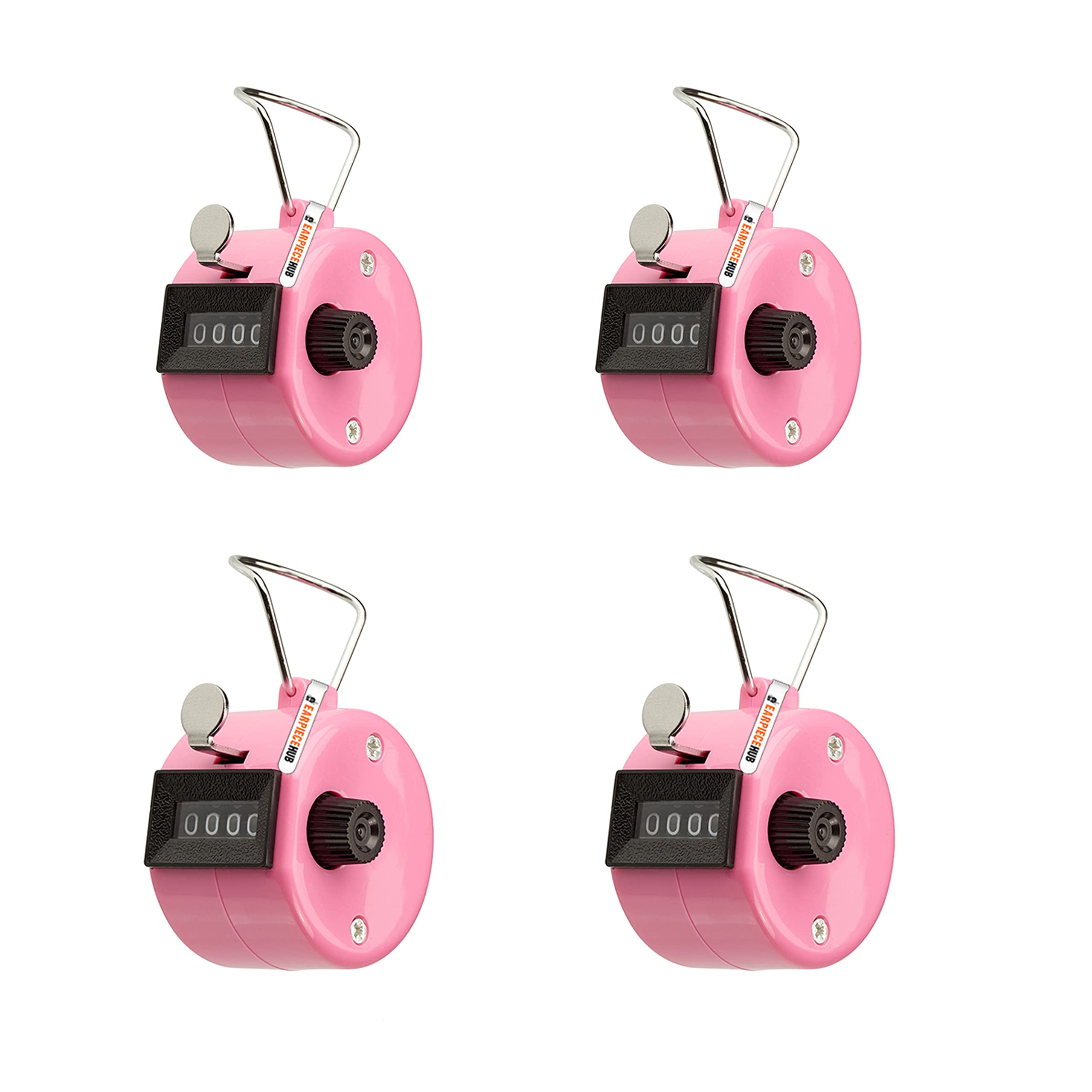 Earpiece Hub 4 X Hand Tally 4 Digit Counter Clicker for Sport Stadium Coach and Other Event- Pink