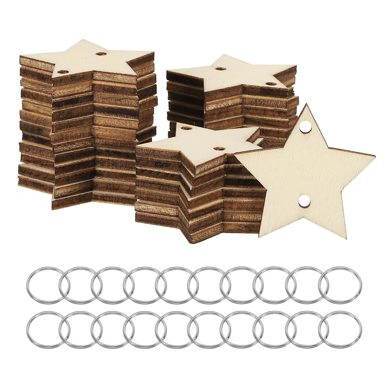 PATIKIL Wooden Stars, 100 Pack Unfinished Wood Stars with Holes Blank Wooden Cutouts Ornaments Natural Wood Pieces for Christmas Party Craft Projects