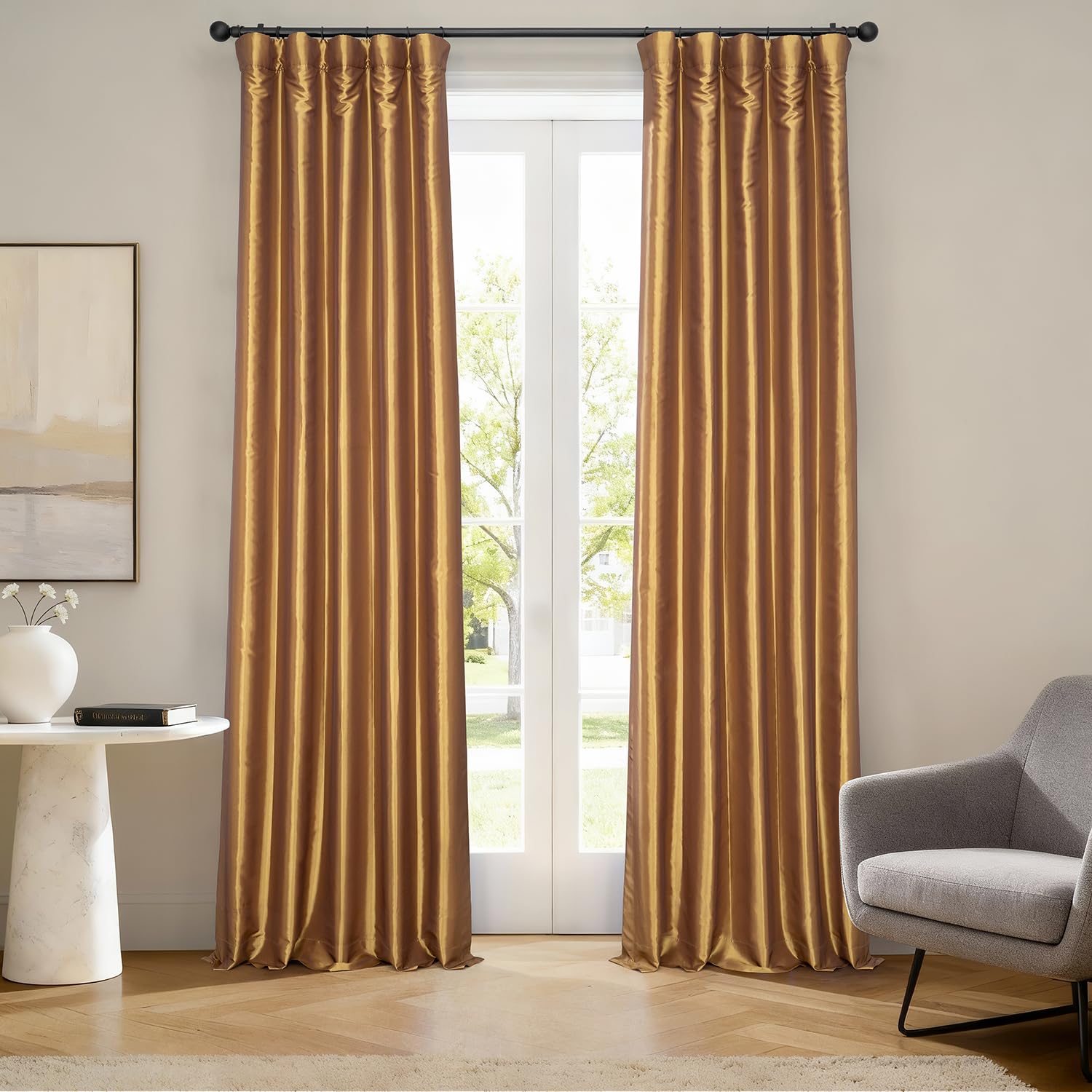 HPD Half Price Drapes Blackout Curtains for Bedroom & Living Room - Faux Silk Taffeta Blackout Curtain 50 X 96 (1 Panel), PTCH-BO404-96, Golden Spice
