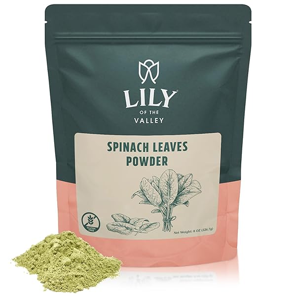 LILY OF THE VALLEY SPINACH POWDER – GREEN SUPERFOOD POWDER FOR JUICE, SMOOTHIES, SOUPS, BAKED DISHES & RECIPES – VEGAN & GLUTEN-FREE – PACKED IN RESEALABLE POUCH (16OZ, 453G)