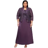 Alex Evenings Women's Plus Size Long A-line Mock Dress with Open Jacket