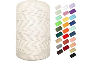 3mm 220 Yards Macrame Cord, BYWORLD 200m Cotton Rope Twine String,100% Natural Colored Macrame Rope for Macrame Kit, Plant Hangers, Wall Hanging, Christmas or Wedding Decorative(Beige Yellow)
