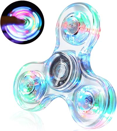 SCIONE Crystal White LED Light Up Fidget Spinner Toys for Kids Adults