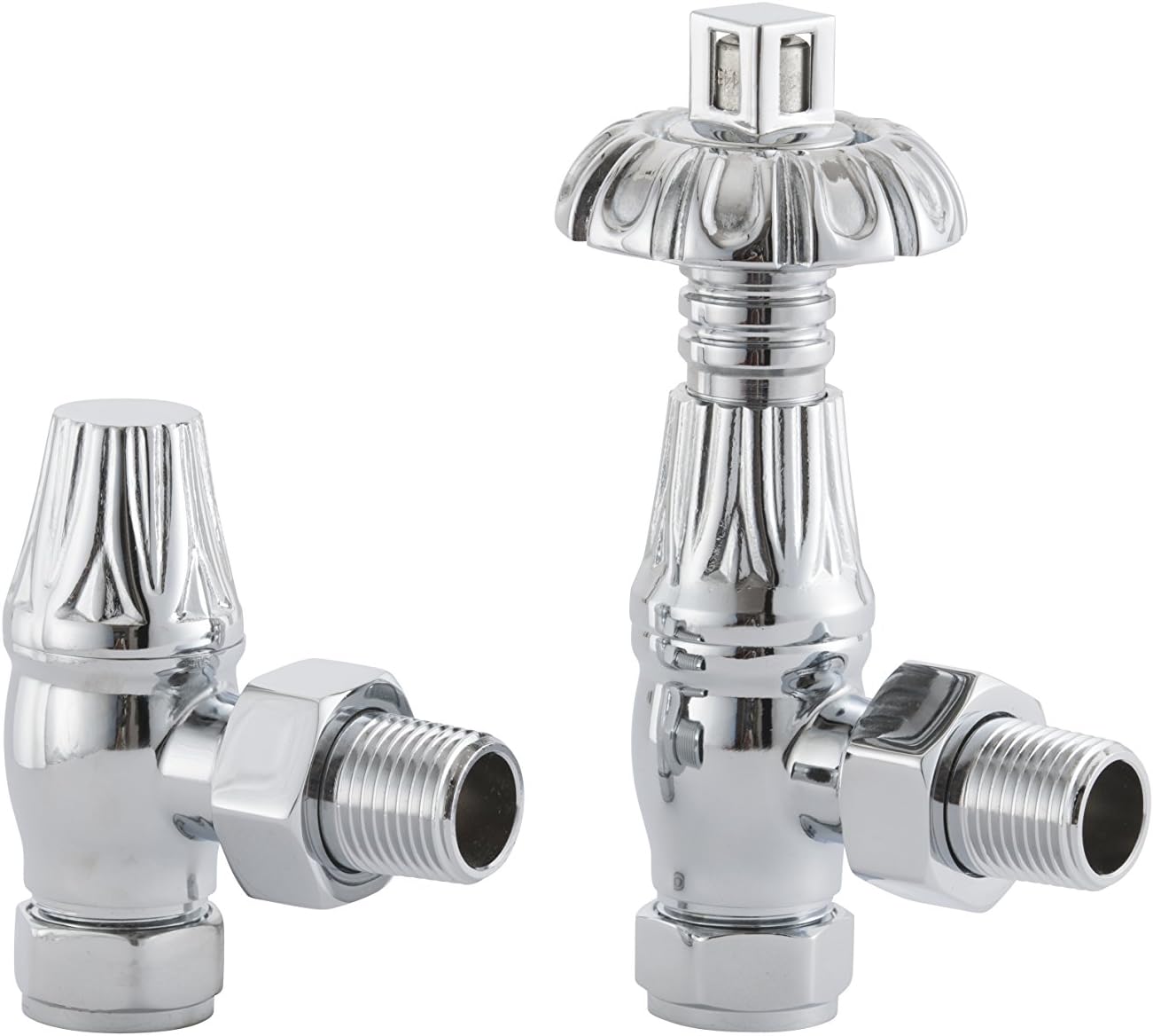 UK-18 CP Arroll traditional thermoststic radiator valve & locksheild finished in Chrome and Ornate wheel Head