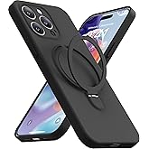 Mephoro Magnetic Stand for iPhone 14 Pro Max Case, Liquid Silicone Case, [Compatible with MagSafe][Built-in Kickstand&Ring Holder] Anti-Scratch Soft Microfiber Lining, Black