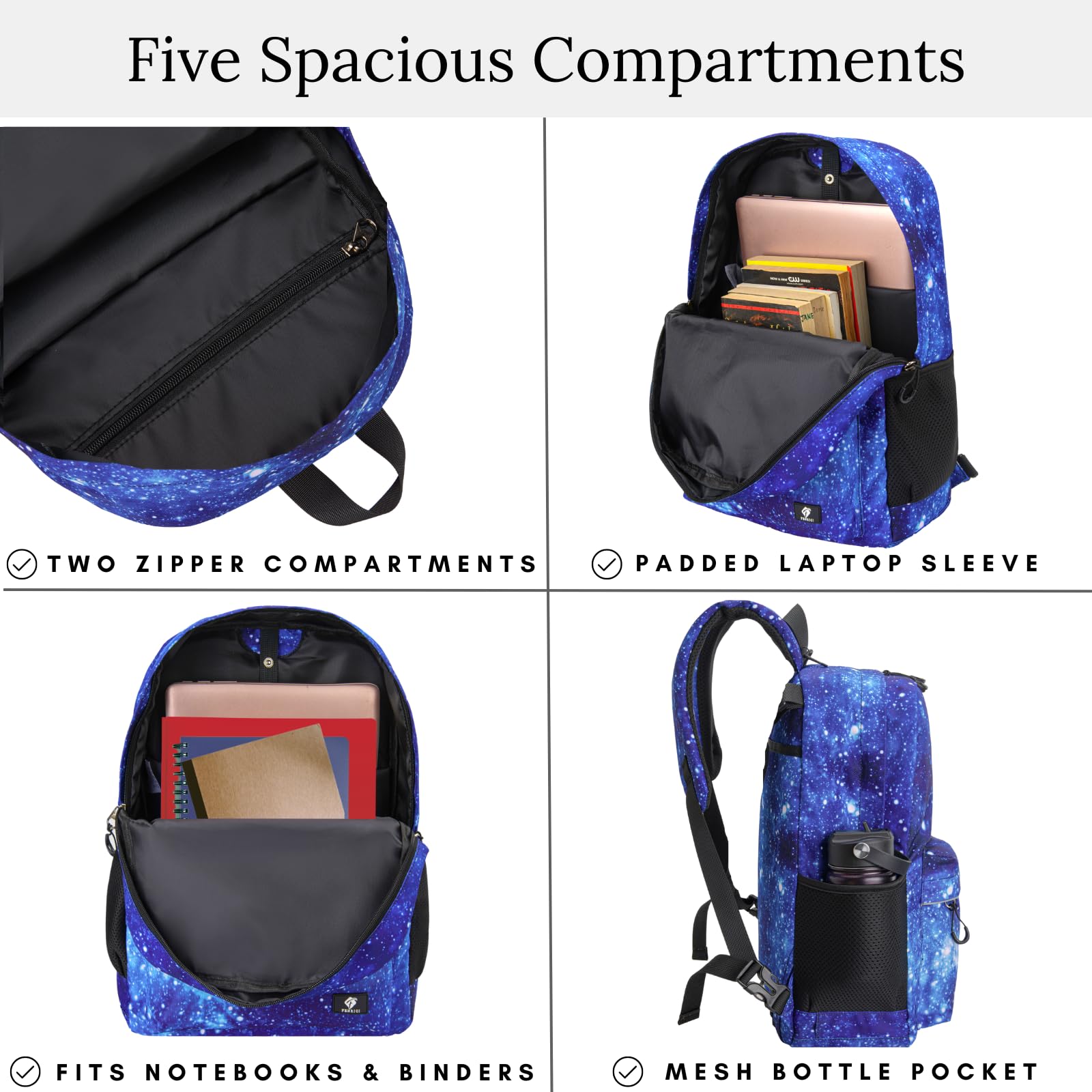 Fenrici Galaxy Backpack for Boys, Girls, Teens, Boys' Pack for School, Kids' Bookbags with Padded Laptop Compartment, Space Backpack, Blue Galaxy, 17 Inch
