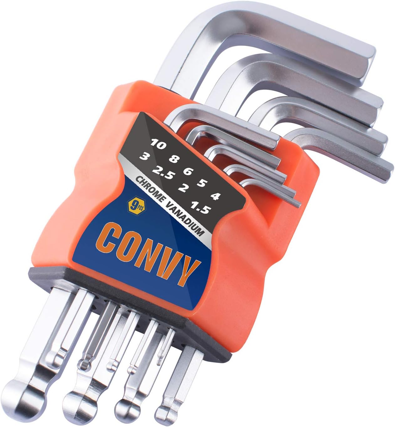 Convy GJ-0052 Allen Wrench Set, Hex Key Set with Arm Ball End, Metric, Set of 9 pieces, Standard
