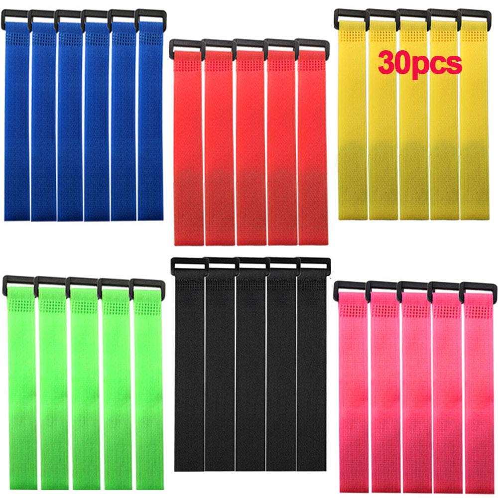 QitinDasen 30 Pieces 20 X 2 cm Nylon Cable Ties Set, Reusable Cable Straps, Adjustable Hook and Loop Cinch Straps, Multipurpose Wire Organizer (Red Yellow Blue Green Pink Black)