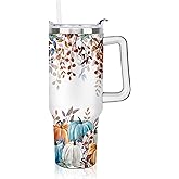 ZNYYZYBA 40 oz Fall Tumbler with Lid and Straw, Stainless Steel Insulated Fall Pumpkin Tumbler 40 oz, Reusable Leak Proof Pumpkin Cup, Fall Gifts for Women