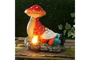 Garden Gnomes Statues with Solar LED Light, Solar Powered Gnome Sculptures for Patio Yard Lawn Balcony Decor Mother's Day Bir