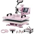 VEVOR 8 in 1 Heat Press Machine Combo with 30 OZ Tumbler Press & Hat Press 12x15 inch Heat Press for T-Shirts, Hats Caps Tumblers Glass Cans Mugs, and Plates (Pink)