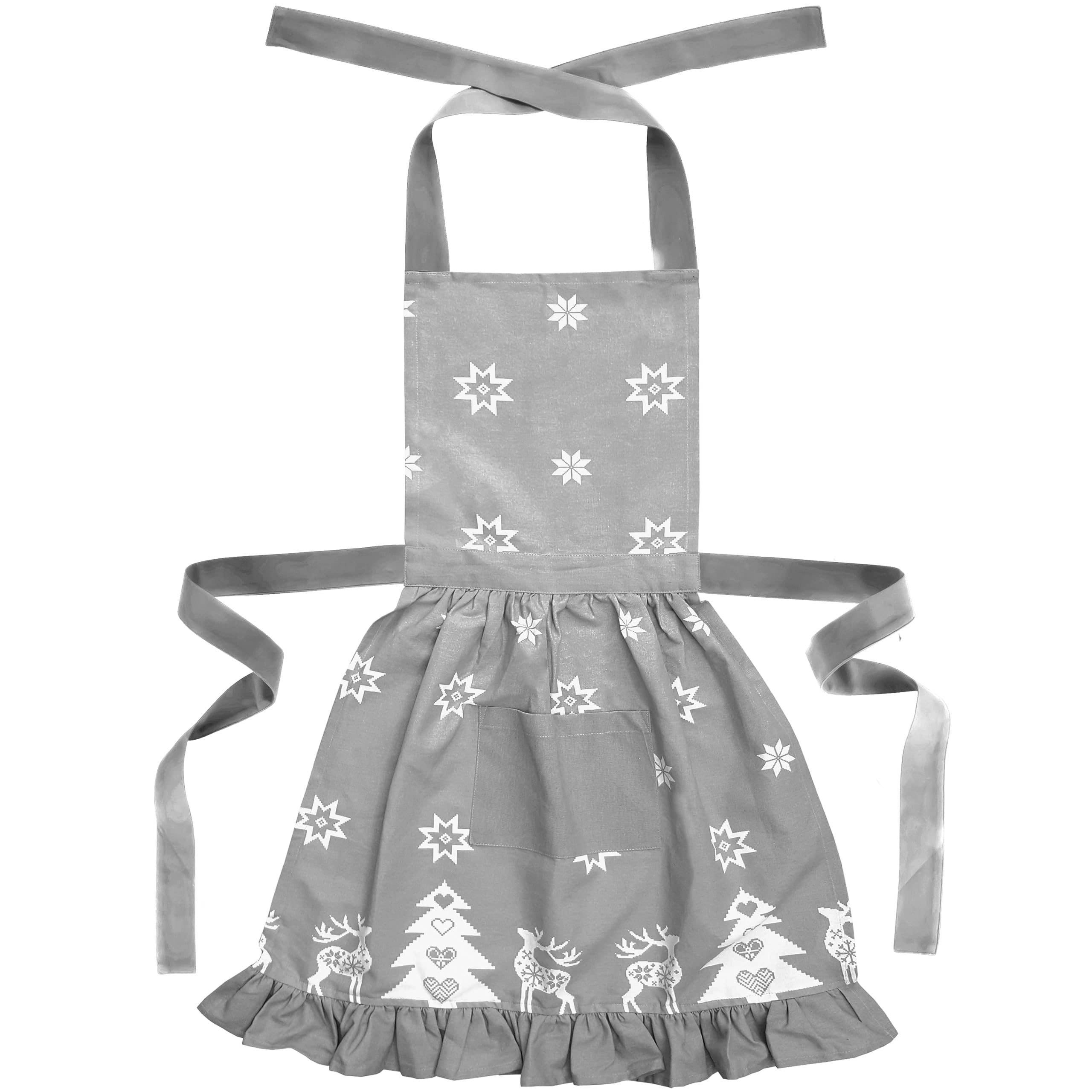Ragged Rose Christmas Apron - Cotton Apron for Cooking & Dishwashing - Frilly Apron with Adjustable Neck Strap, Front Pocket & Ties - Vintage Apron for Women Retro Silver Grey Apron - 85 cm x 60 cm — image 1