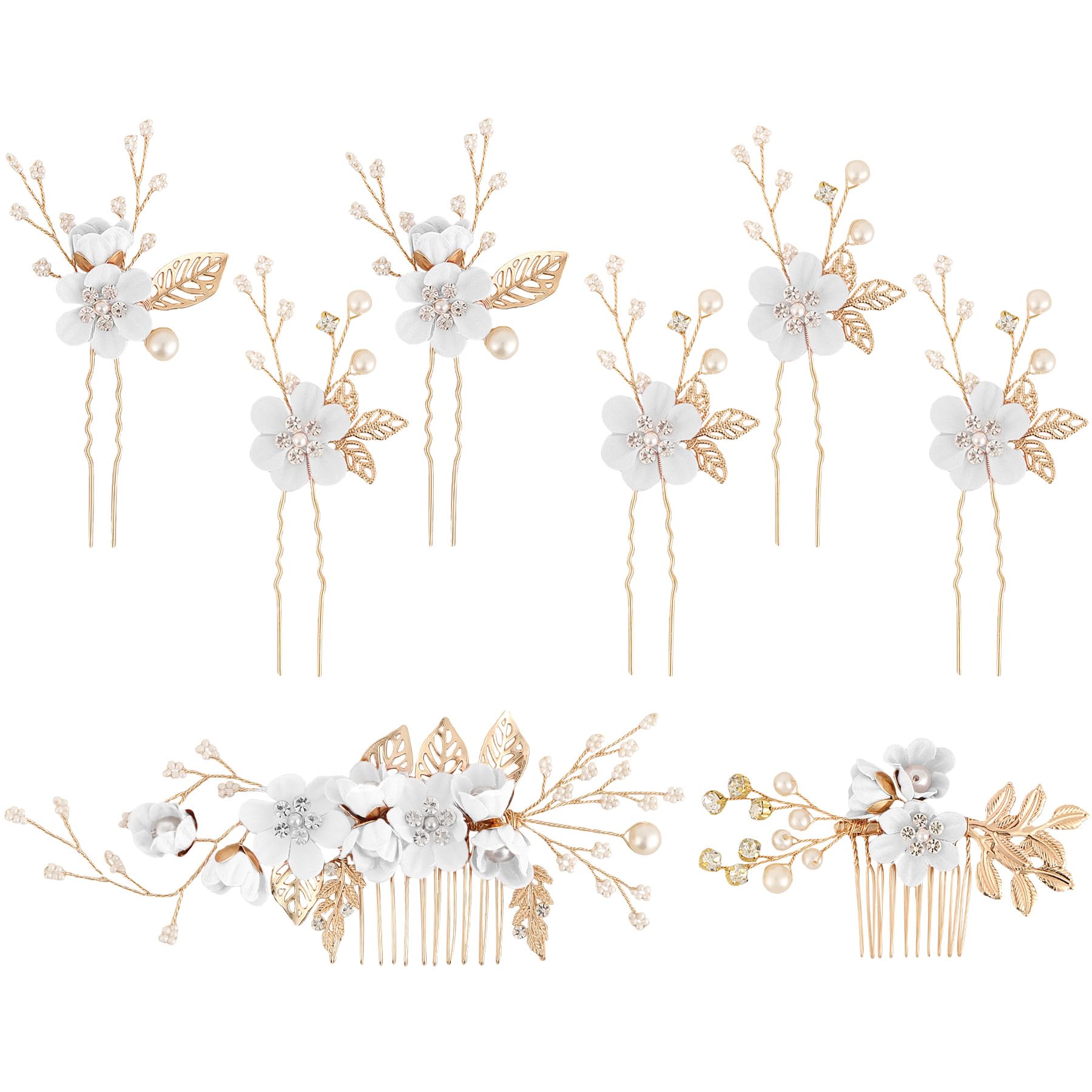 Ainelure Hair Accessories for Women, 8pcs Hair Pins Bride Flower Hair Pearls, Bridal Wedding Hair Accessories for Women Girls Gifts