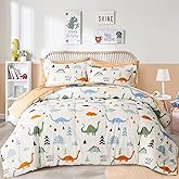 Joyreap Bed in a Bag Cotton, Dinosaur Reversible Design, Twin Size 6-Piece Cotton Bedding Comforter Set for Kids Boys n Girls- 1 Comforter, 2 Pillow Shams, 1 Flat Sheet, 1 Fitted Sheet, 1 Pillowcase