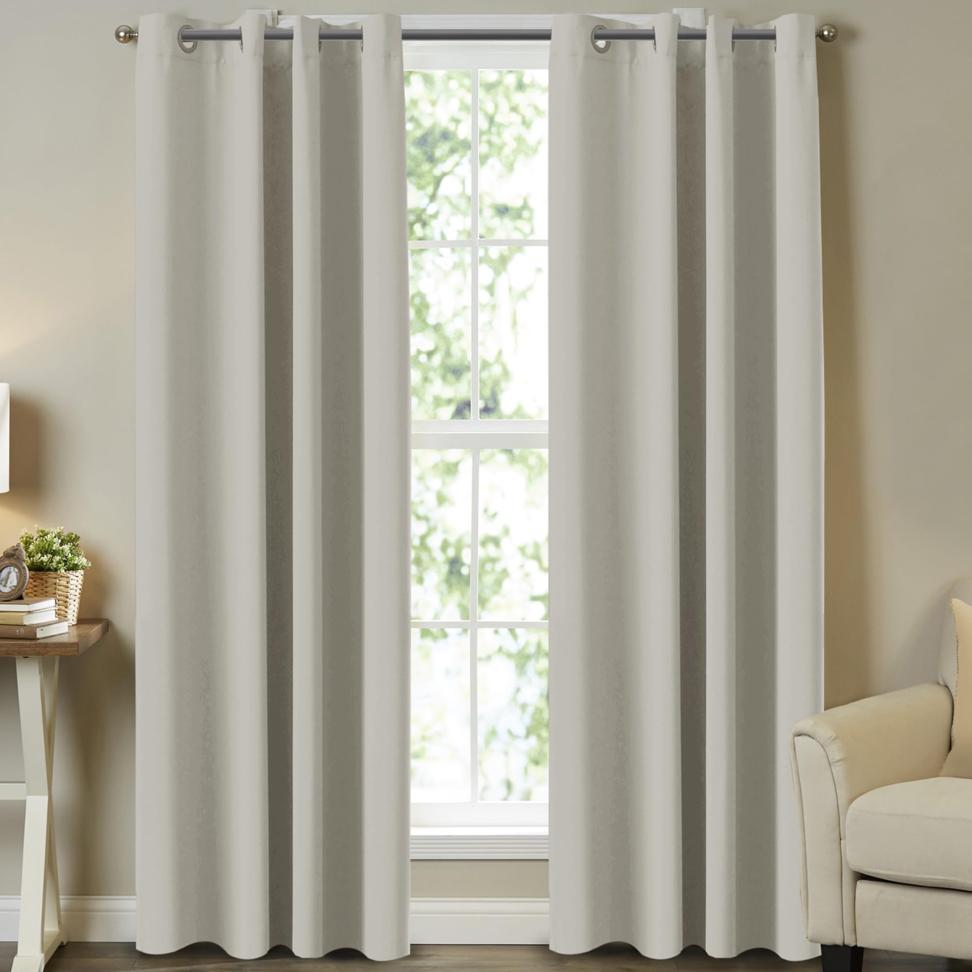Photo 1 of Turquoize Blackout Curtain Panels 84 Inch Window Treatment Curtains Energy Saving Thermal Insulated Solid Grommet Blackout Curtains/Drapes for Bedroom, 2 Panels, 52 Inch Wide by 84 Inch Long, Pale Oak