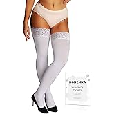 HONENNA Fleece Lined Thigh High Stockings, Stay Up Lace Top Opaque Winter Warm Tights for Women, medias térmicas mujer