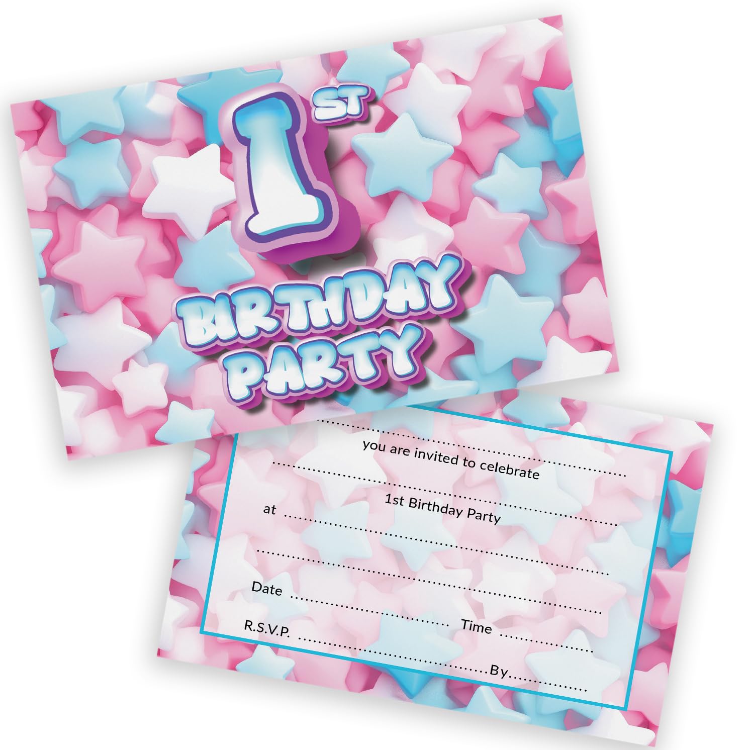 1st Birthday Party Invitations Kids - Sweet Marshmallow 36 Pack - Childrens Birthday Invitations for Boys/Girls A6 Bday Party Invites Invitation Cards with Folding Envelopes