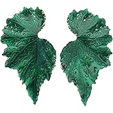 Vintage Leaf Earrings Boho Red Green Leaf Earrings Enamel Jewelry Monstera Leaf Plant Dangle Drop Statement Earrings Jewelry for Women