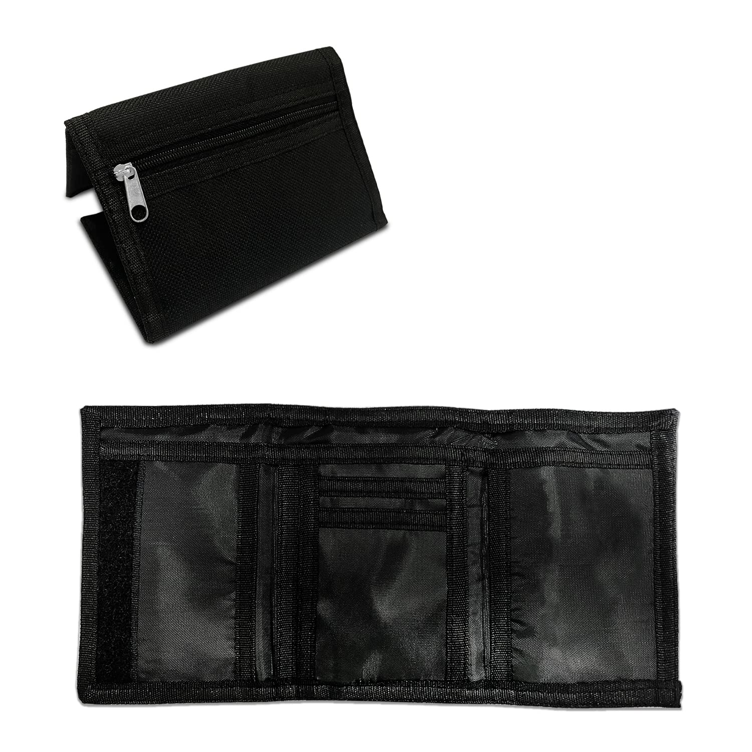 Universal One Piece Oxford Cloth Padded Zipper Folding Wallet for Men and Women (Black)