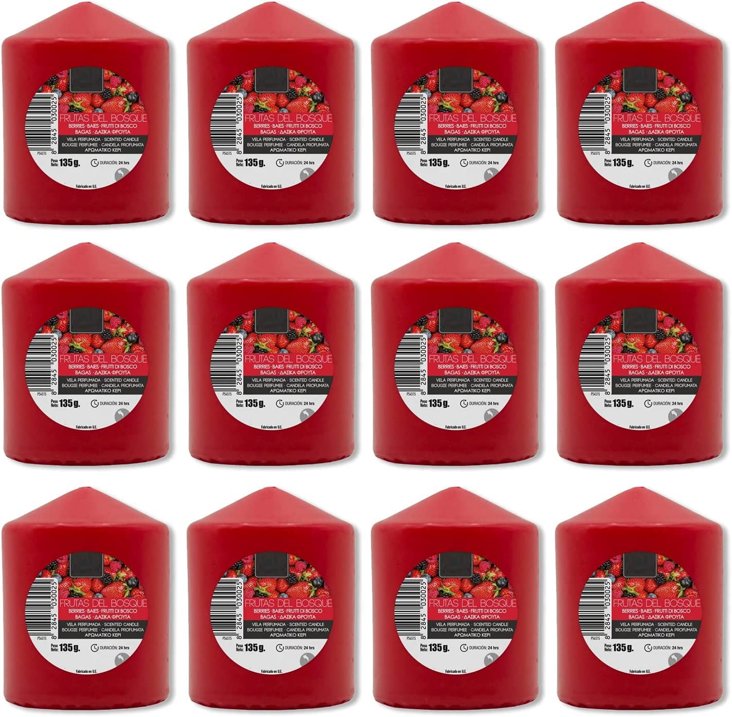 Red Fruits Scented Candles XL 2.76 x 2.24 In (70 x 57 mm) - Pack of 12 Units - Aromatic Candles, Long Lasting and Delicate Aroma - 22-24 Hours Duration - Candle Aromatherapy