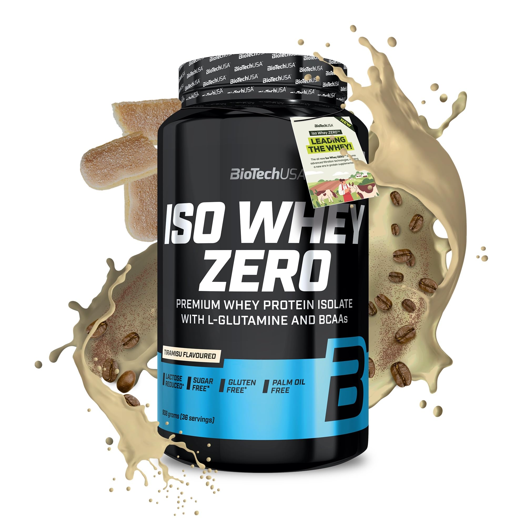 BioTechUSA Iso Whey Zero | Premium Whey Protein Isolate | Grass-Fed | Enzyme-Free | Sugar- and Gluten-Free, 908 g, Tiramisu
