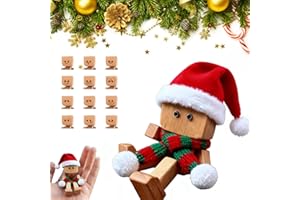 Christmas Shaking Wooden Man Figurine Car Dashboard Decor, Little Wooden Santa Claus Figure with 12pcs Changeable Magnetic Ex