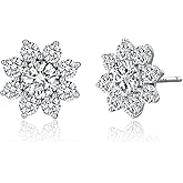 Biuanni D Color Flower Moissanite Stud Earrings,S925 Sterling Silver With 18K White Gold Plated,Moissanite Jewelry Gifts For Women And Men