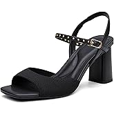 NEWBELLA Women's Chunky Block Heel Sandals - Square Open Toe Ankle Strap High Heels for Wedding, Prom, Party & Date Night (Dark Black, Adult, Women, 8.5, Numeric, US Footwear Size System, Medium)