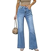 Metietila Wide Leg Jeans for Women Mid-Rise Stretchy Baggy Jeans Distressed Denim Pants Trendy