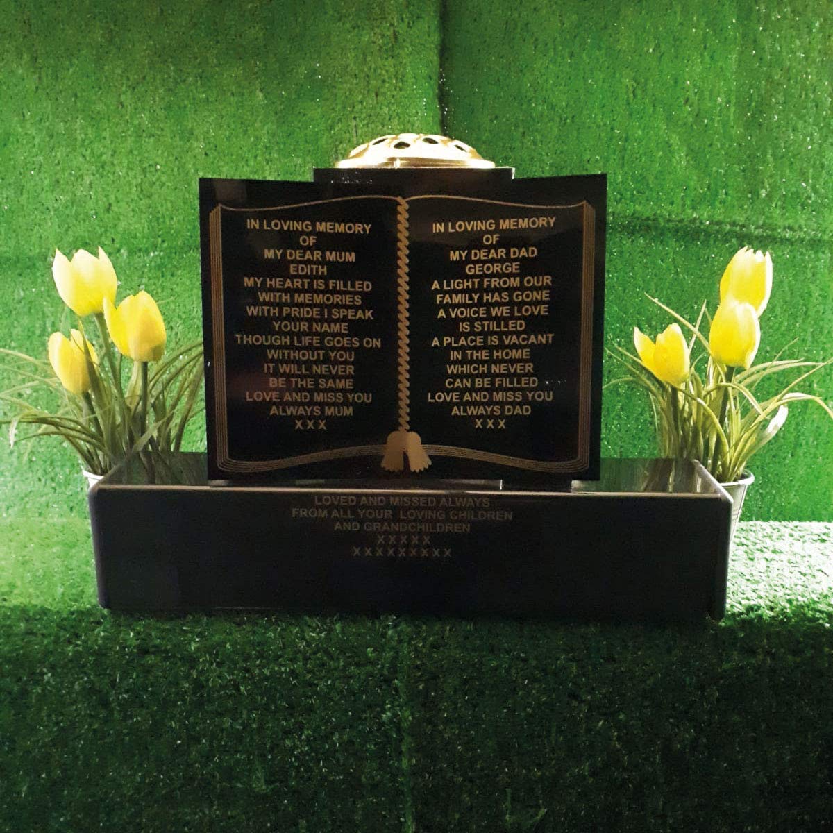 Black Large Grave Marker, Double Page Text, Large Memorial marker