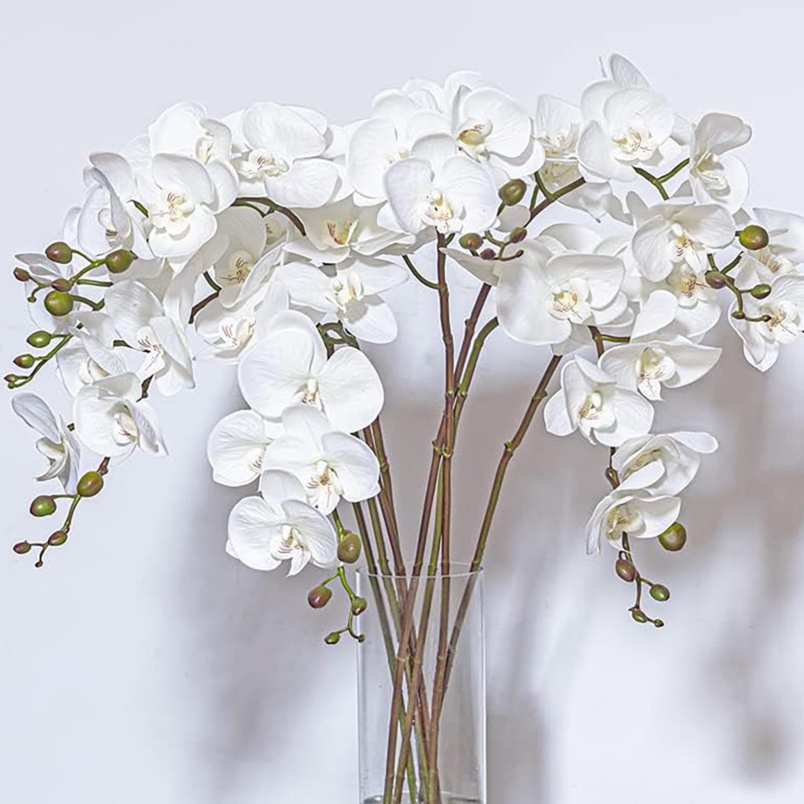 DUYONE 35 Inch Artificial Butterfly Orchid Flowers 4 Pcs Real Touch Orchid Fake Phalaenopsis Flowers Stem Plants for Wedding Home Decoration (White Flowers 4pcs)