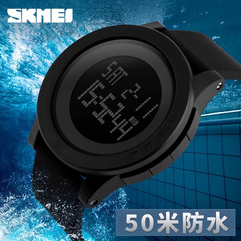 Digital Sport Watch Large Face LED Simple Military Electronic Wristwatch for Running with Back Light and Calendar Waterproof for Men Women - Black