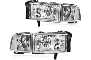CNNELL Headlights Compatible with Dodge Ram 1500 2500 3500 1994-2002 Head Lamp Driver & Passenger Side Clear lens Chrome Housing Clear Reflector 55076749AD 55076748AD 55076749AO