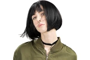 REECHO 11" Short Bob Wig with bangs Synthetic Hair for White Black Women Color: Black