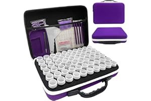 LIRUNQIU Diamond Painting Storage Containers, 60 Slots Diamond Painting Accessories and Tools for Diamond Art Organizer Case(Purple)