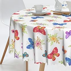MAST DOO Round Tablecloth 60 Inch, Butterfly Floral
