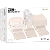 Exquisite 350 Pcs Ivory Paper Plates For Party, Ivory Disposable Plates Set, 50 Of Each 9" Dinner Plate Set, 7" Dessert Plate, Cups, Napkins & Cutlery Paper Dinnerware