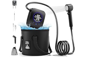 MORIKO 8000mAh Portable Camping Shower, Upgrade Rechargeable Electric Shower Pump with 5 Gallon Bucket, Intelligent LED Display,Portable Shower for Outdoor