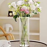 GIDARY 10 inch Clear Glass Flower Vases,Ribbed Vase for Centerpiece Table Home Indoor Desk Decor, Modern Boho Style Vase for Wedding House Gift