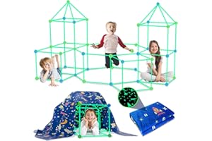 POMASY 160PCS Kids Fort Building Kit Glow in the Dark Build a Fort with Blanket STEM Educational Toys for 4 5 6 7 8 9 10 11 12 Years Boys Girls Ultimate Construction Gift DIY Forts Builder Set Indoor Outdoor