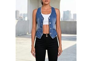 Women's Sleeveless Denim Vest Fitted Crop Waistcoat with Button Closure for Casual & Streetwear