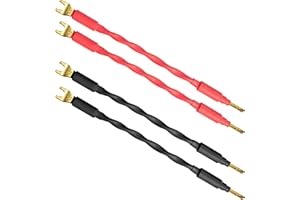 WORLDS BEST CABLES 4 Units - 6 Inch - Canare 4S11 – Audiophile Grade - 11AWG - HiFi Speaker Jumper Cable Terminated with Gold Banana to Spade Connectors