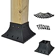 PNP114040 Myard 4x4 Post Base Cover (Actual 3.5x3.5 Inches) Post Skirt Flange with Stainless Steel Screws, Post Bracket for Deck Porch Handrail Railing Support Trim Post Anchor (Qty 1, Black)