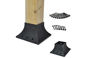 Myard PNP114040 4x4 (Actual 3.5x3.5) Inches Post Base Cover Skirt Flange with Screws for Deck Porch Handrail Railing Support Trim Anchor (Qty 1, Black)