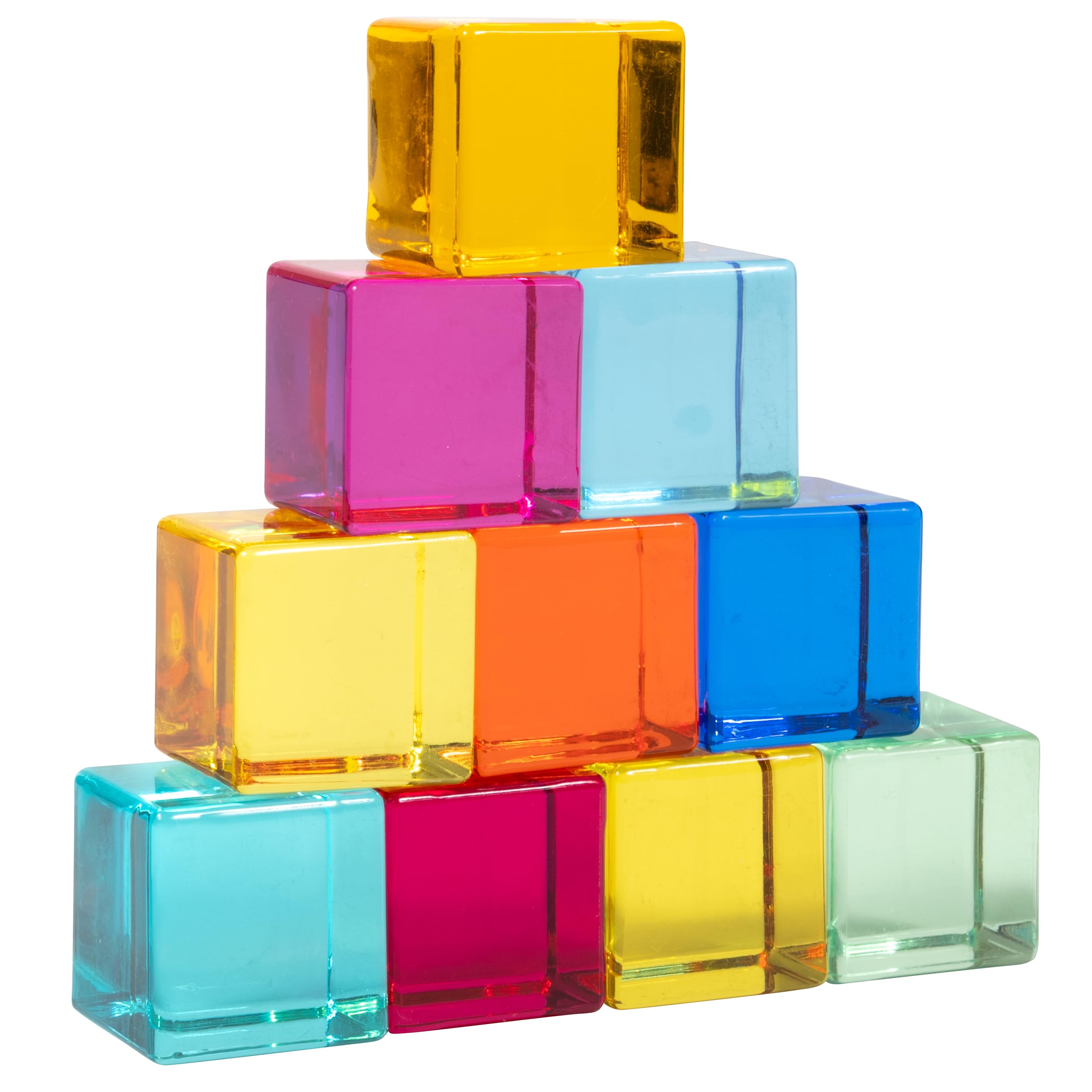 tickit Gem Cubes – Rainbow Acrylic Building and Stacking Cubes, Sensory Educational Toy with Rounded Edges – Set of 10 Colourful Gemstone Blocks