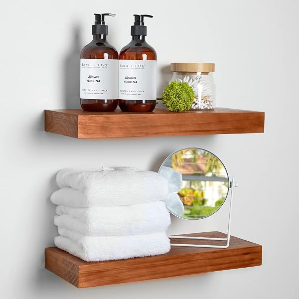 HOMEFORIA RUSTIC FARMHOUSE FLOATING SHELVES – BATHROOM WOODEN SHELVES FOR WALL MOUNTED – THICK INDUSTRIAL KITCHEN WOOD SHELF – 16 X 6.5 X 1.75 INCH – SET OF 2 – HONEY OAK COLOR
